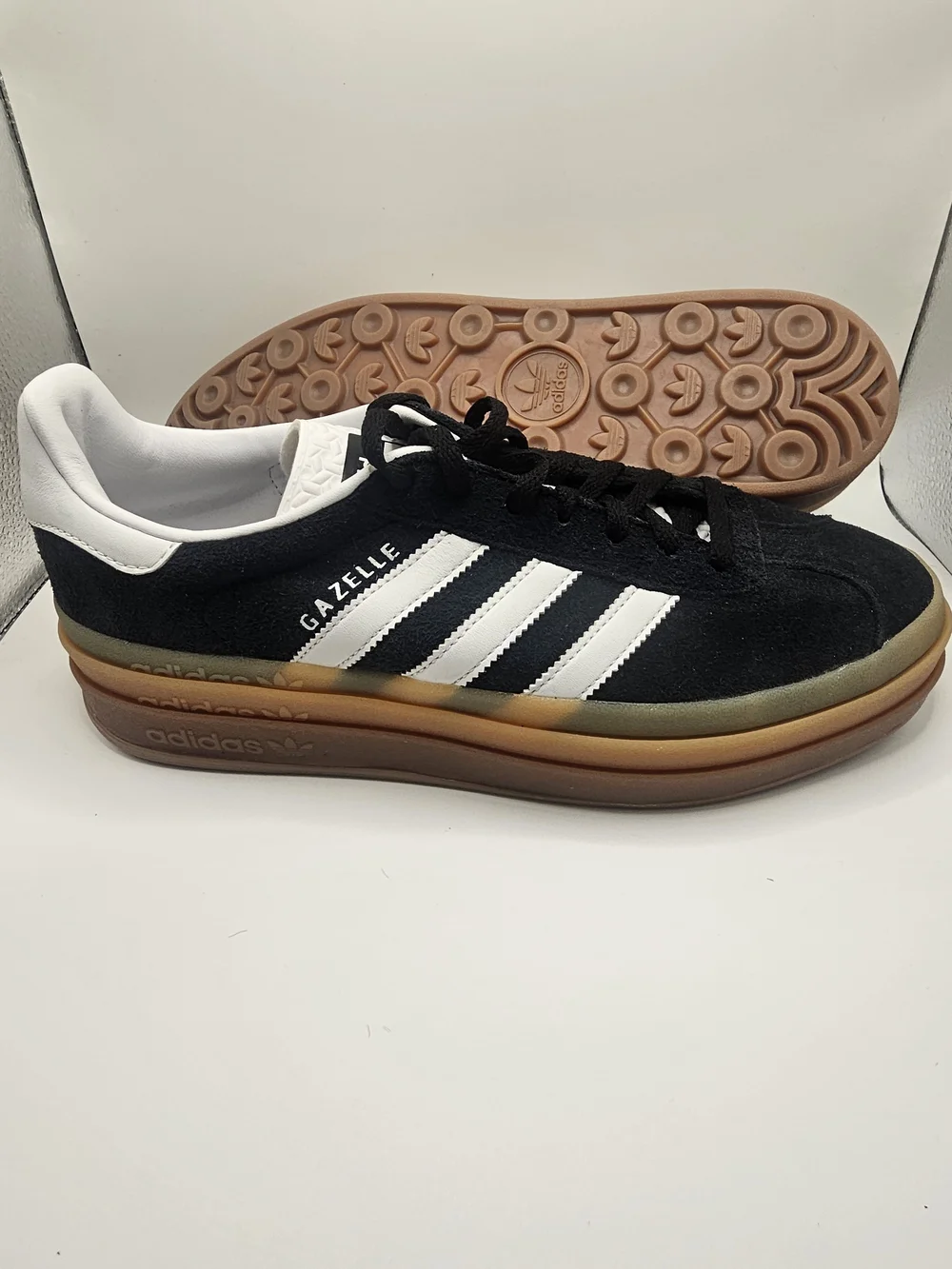 adidas Gazelle Black White with Gum Platform Sole